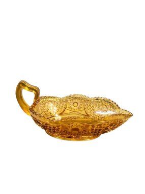 Vintage Indiana Glass Tiara Sandwich Amber Handled Nappy Candy Dish USA